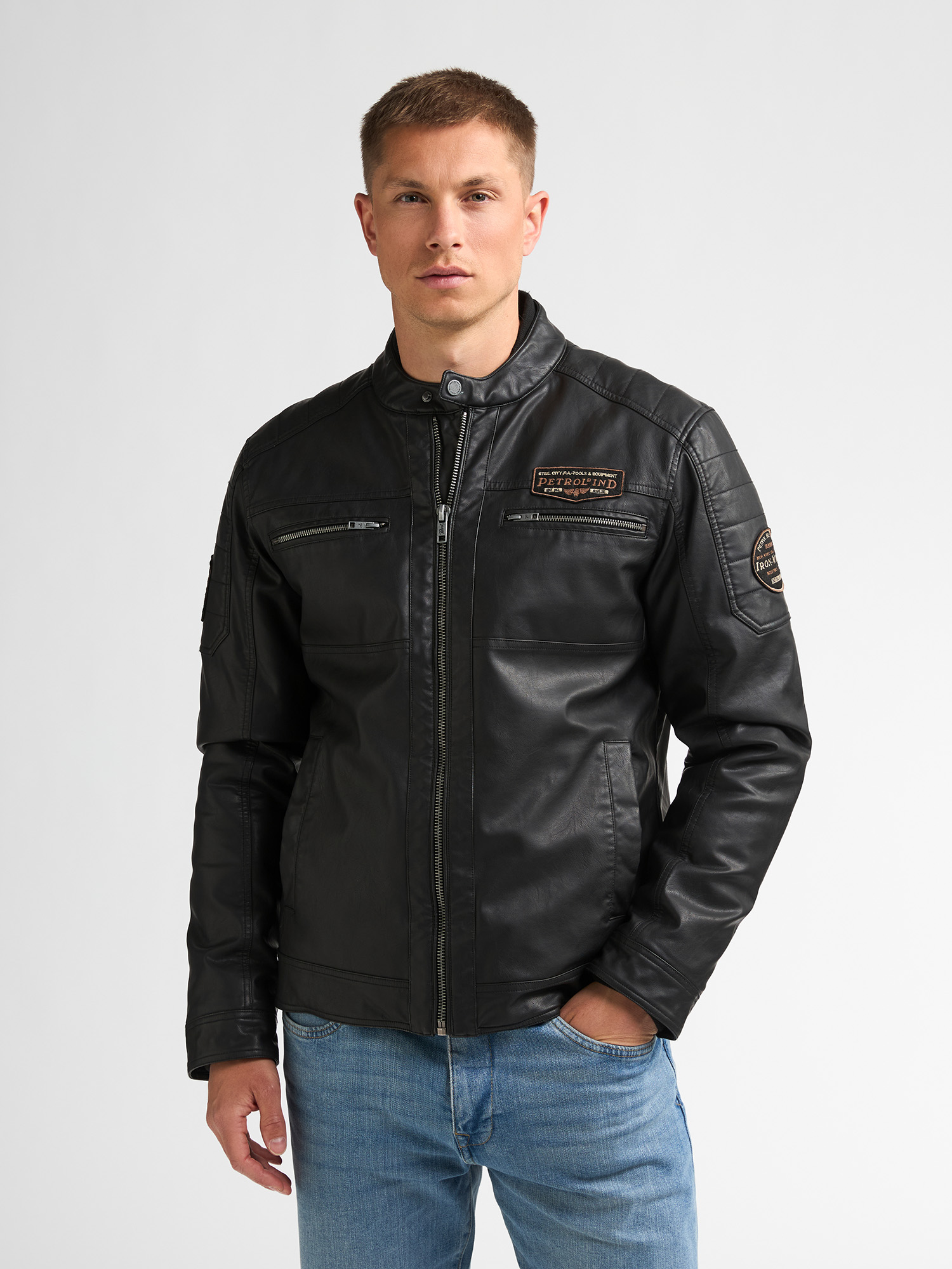 Blouson motard matelassé en similicuir steeljunction, PETROL INDUSTRIES