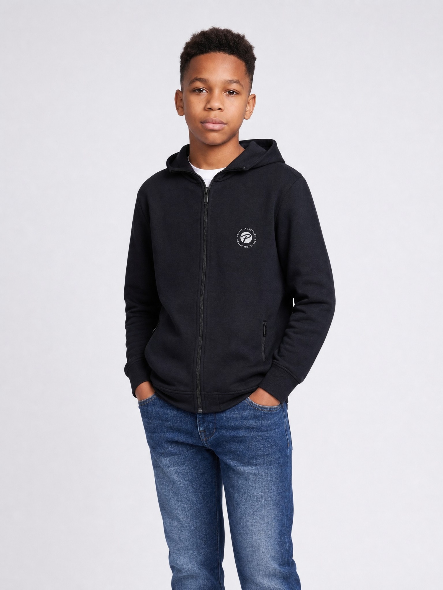 Sweat à capuche zippé gris acier, PETROL INDUSTRIES