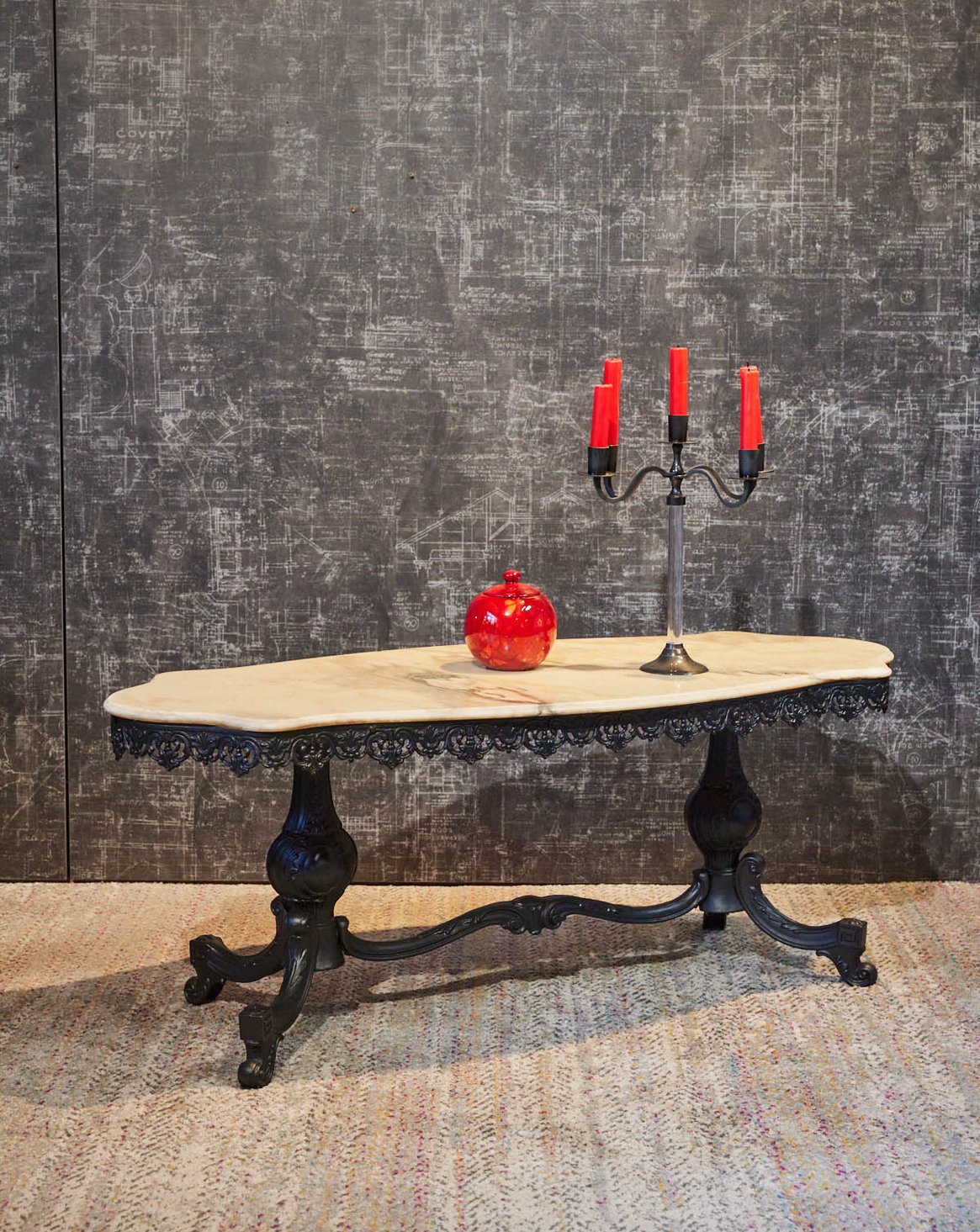 Table basse en marbre relookée Léonie N°1157 - Bon état, DEBONGOUT