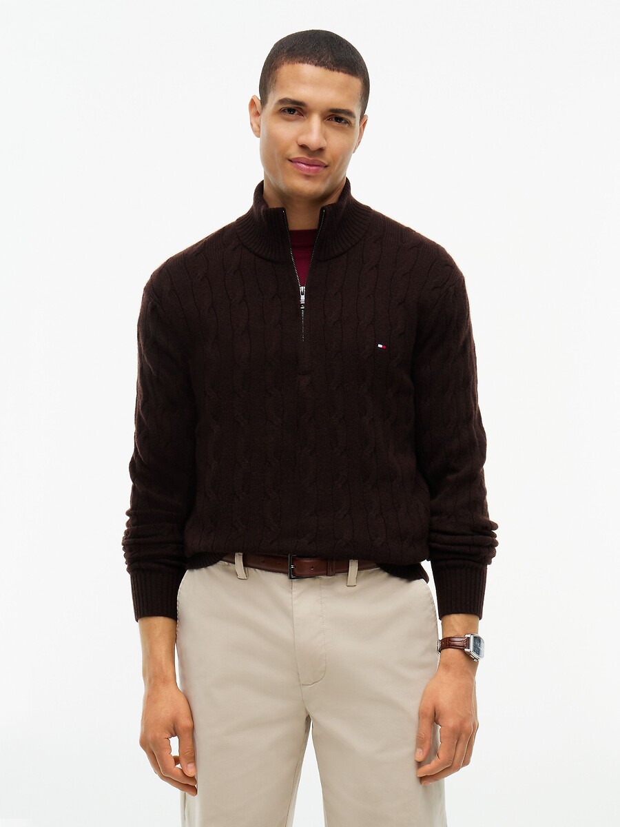 Pull col montant en laine torsadée, TOMMY HILFIGER