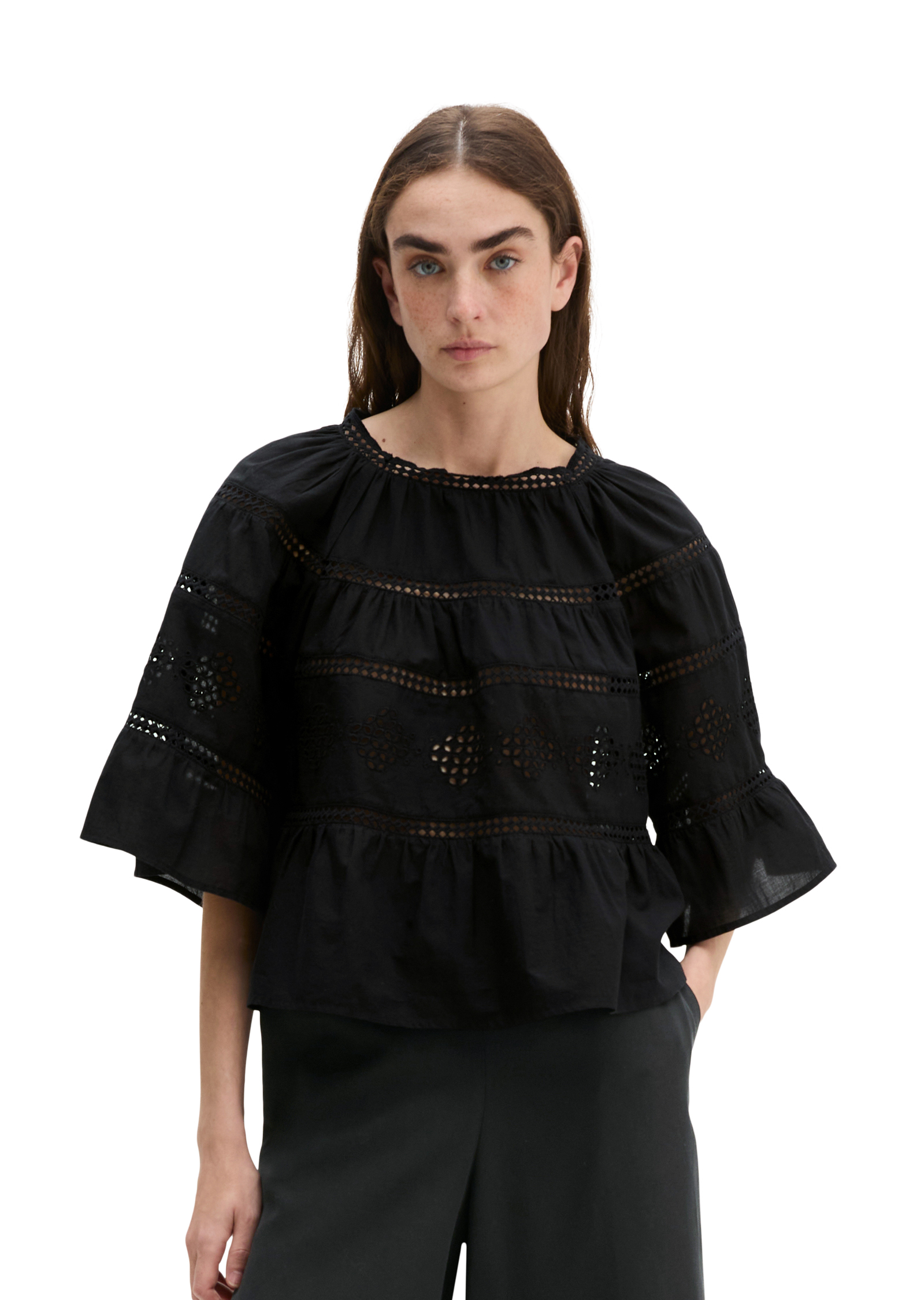 Blouse boho de style folklorique relaxed en voile de coton brodé, MARC O'POLO