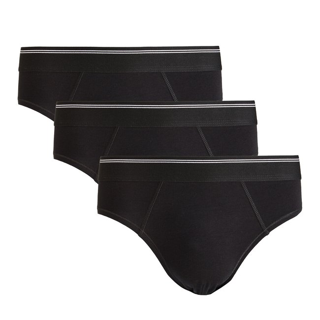 Pack of 3 Briefs in Organic Cotton, black, LA REDOUTE COLLECTIONS