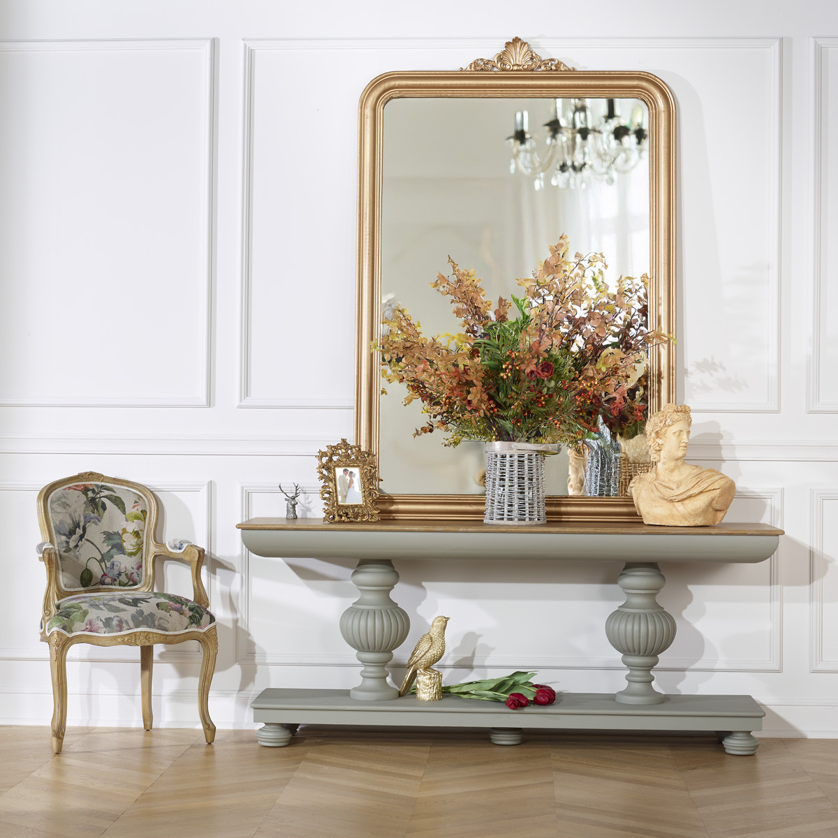 Console style shabby chic, plateau en chêne, pieds balustres SALVADOR, ROBIN DES BOIS