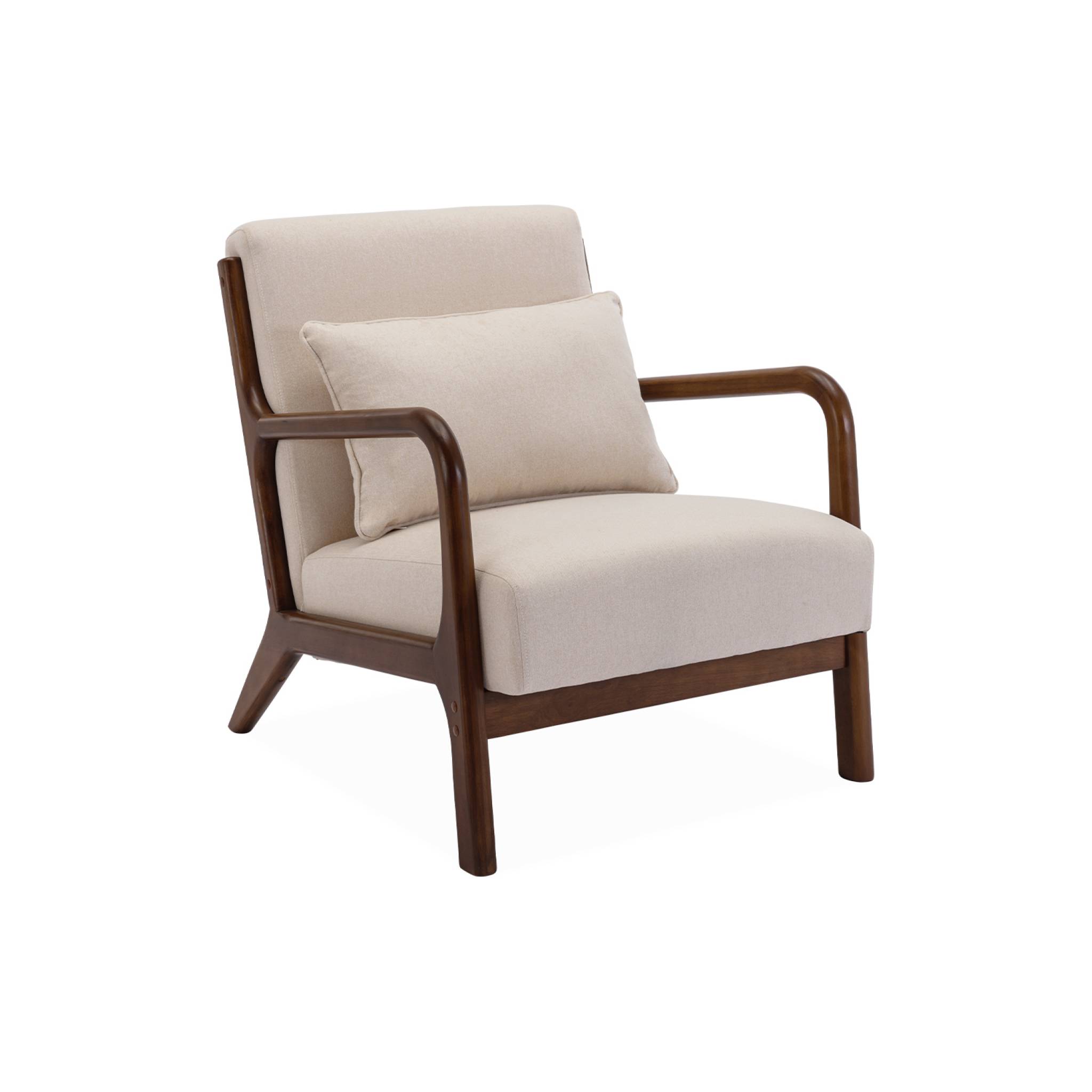 Fauteuil scandinave bois d'hévéa teinté noyer et tissu LORENS, SWEEEK
