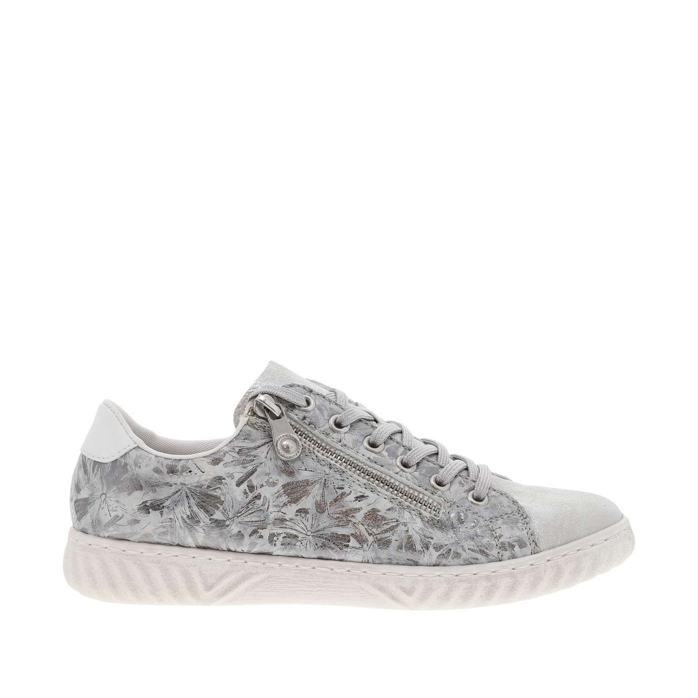 Tennis en cuir marine plates et à lacets et zip latéral et semelle en relief, RIEKER