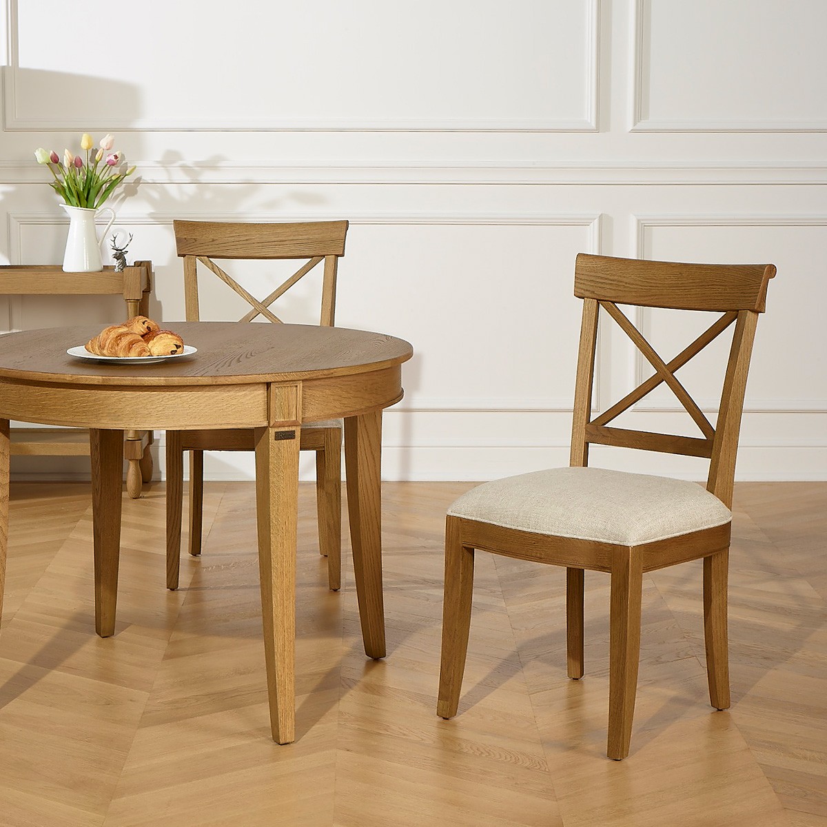 Lot de 2 chaises en chêne massif et lin premium PORT ROYAL, ROBIN DES BOIS