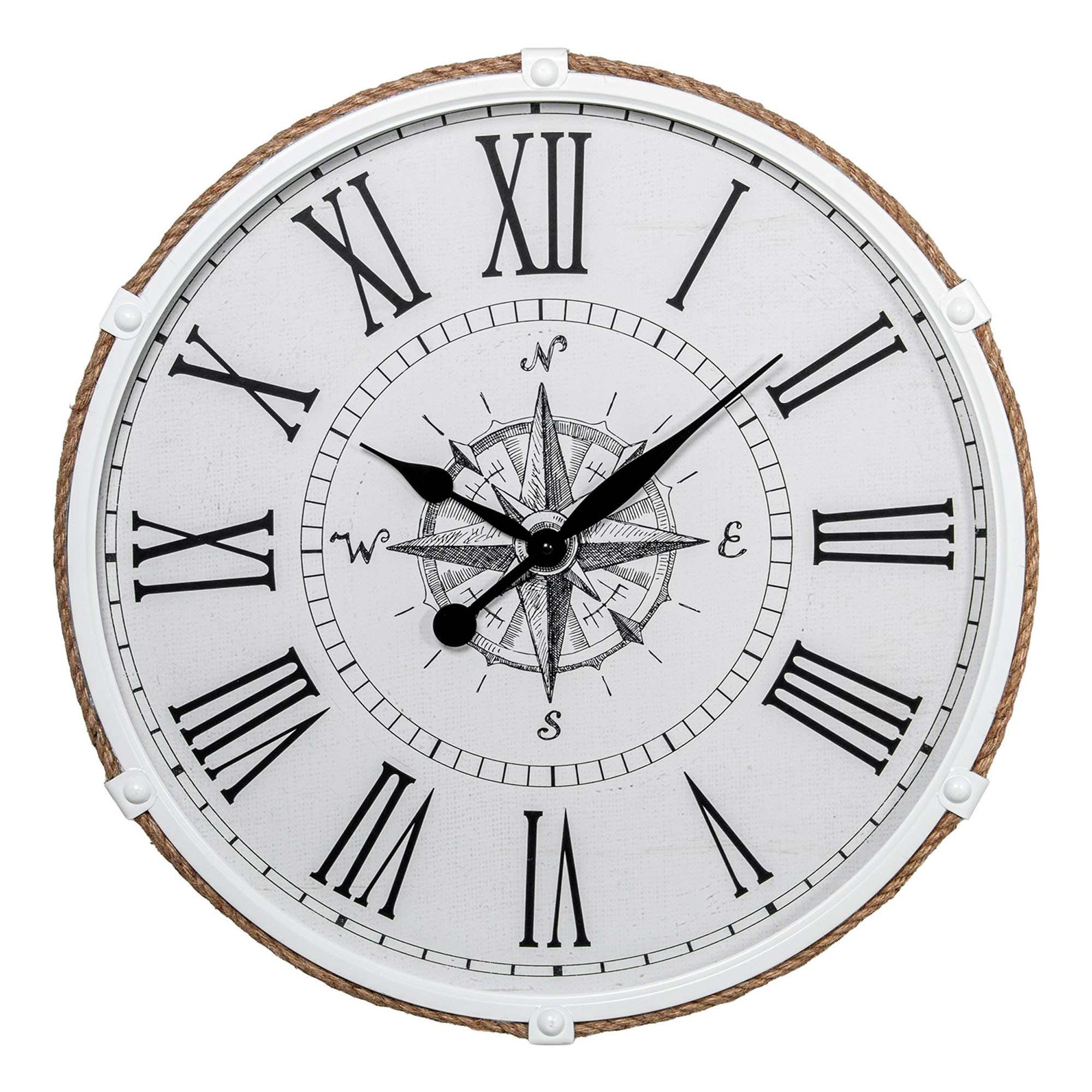Grande horloge murale métal blanc bord de mer 63x63x6.5cm, WADIGA