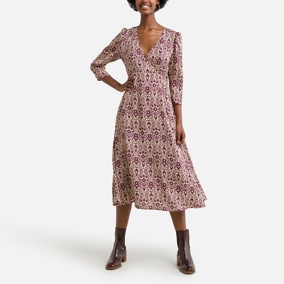 Printed Midi Dress with 3/4 Length Sleeves SEE U SOON