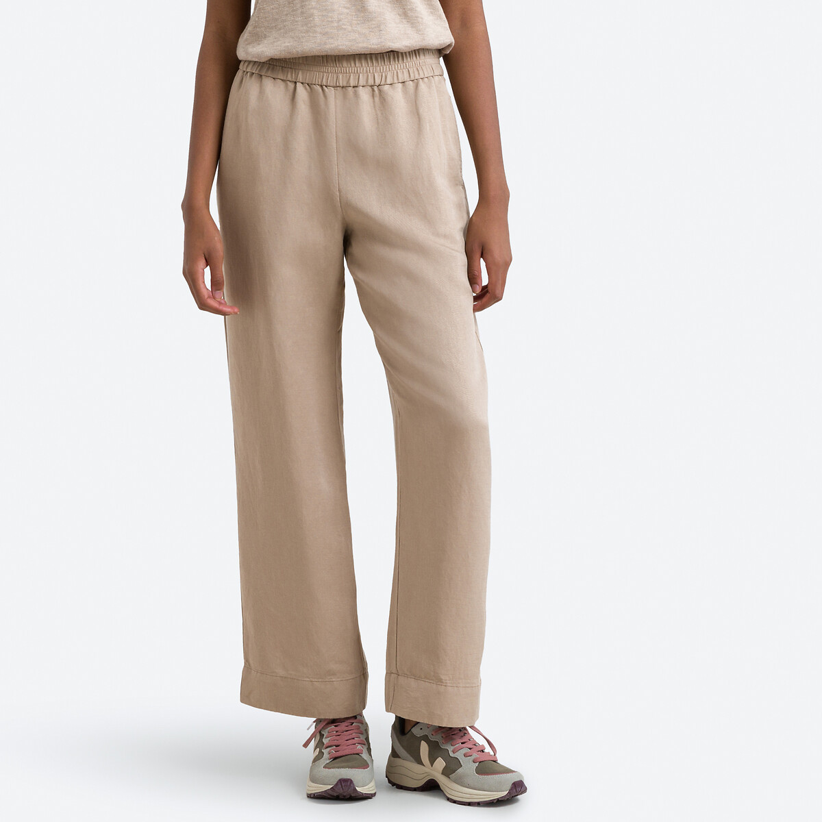 Beige wide leg linen on sale trousers