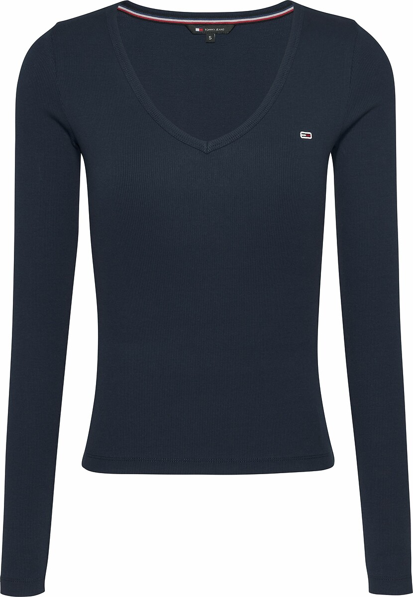 Cotton V-Neck T-Shirt with Long Sleeves, TOMMY JEANS