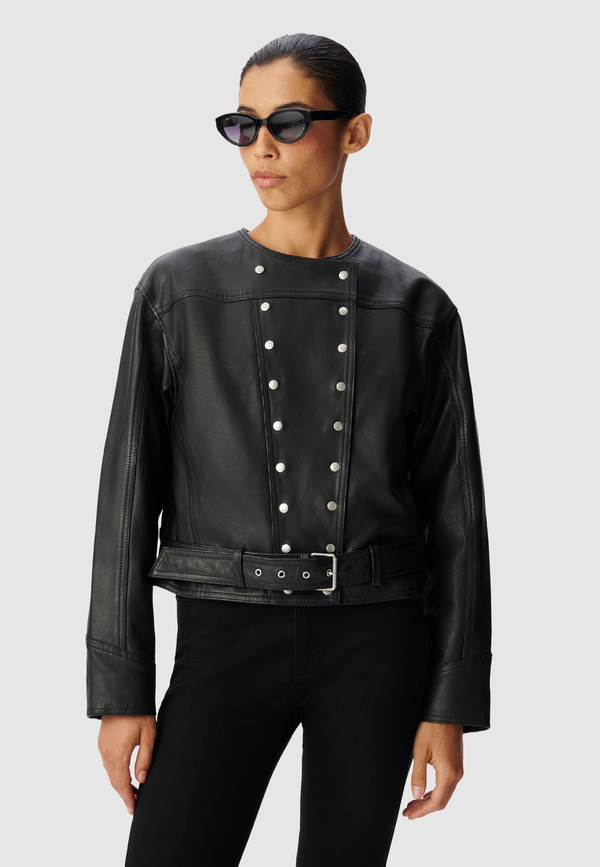 Veste cuir loose avec ceinture, IKKS