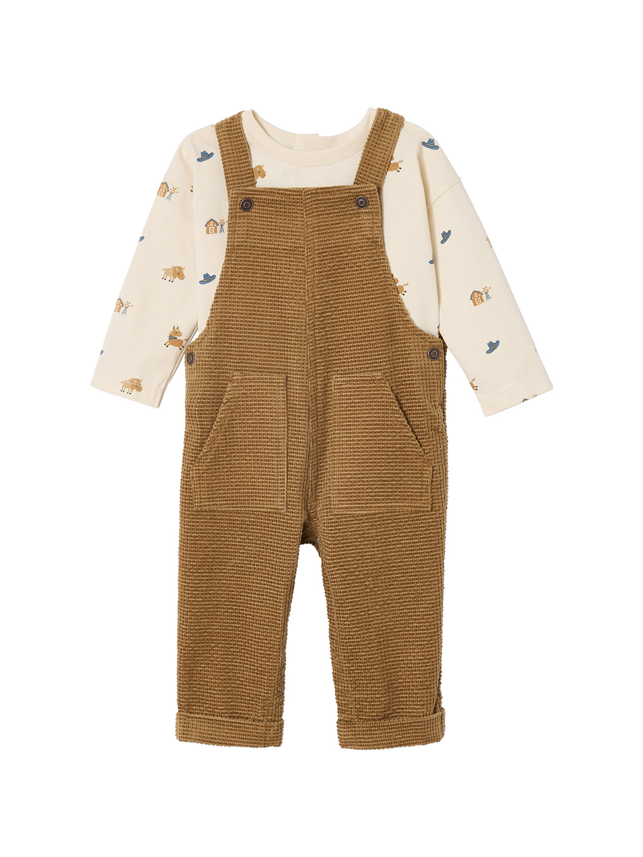 Ensemble bébé salopette en velours + T-shirt, VERTBAUDET