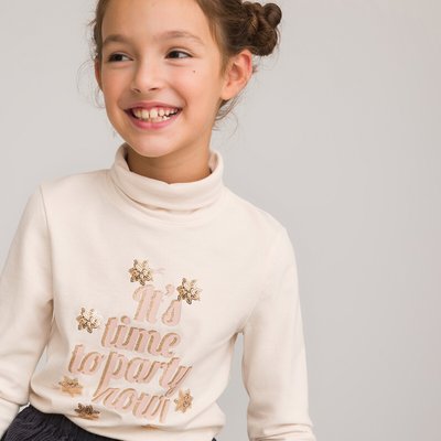 Cotton Turtleneck Top with Slogan Print LA REDOUTE COLLECTIONS