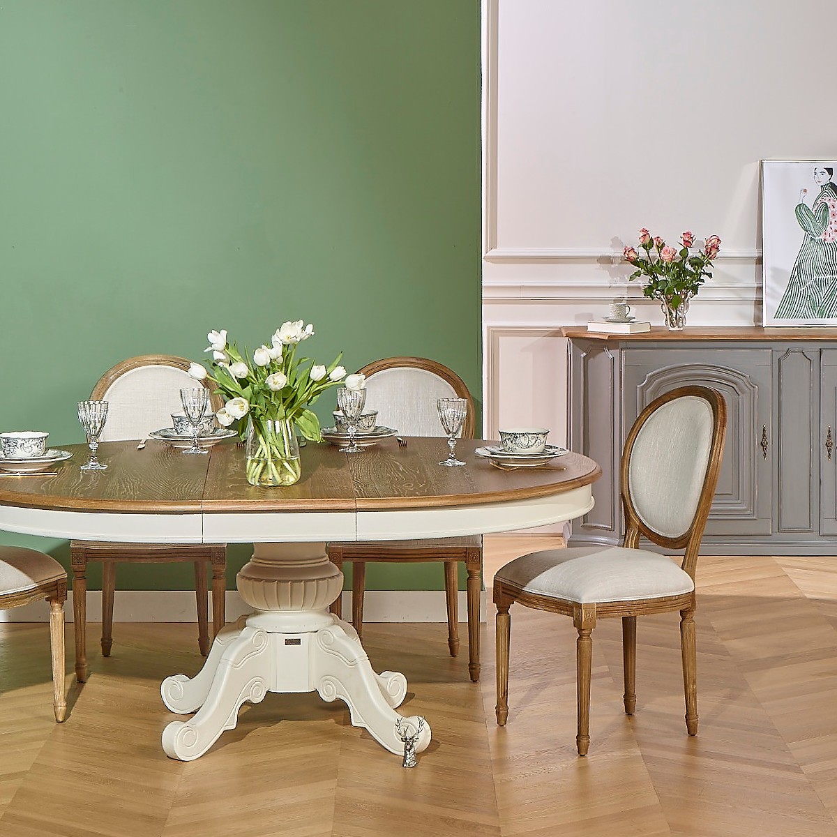 Table ovale en chêne 1 rallonge 6/8 couverts AMBOISE, ROBIN DES BOIS