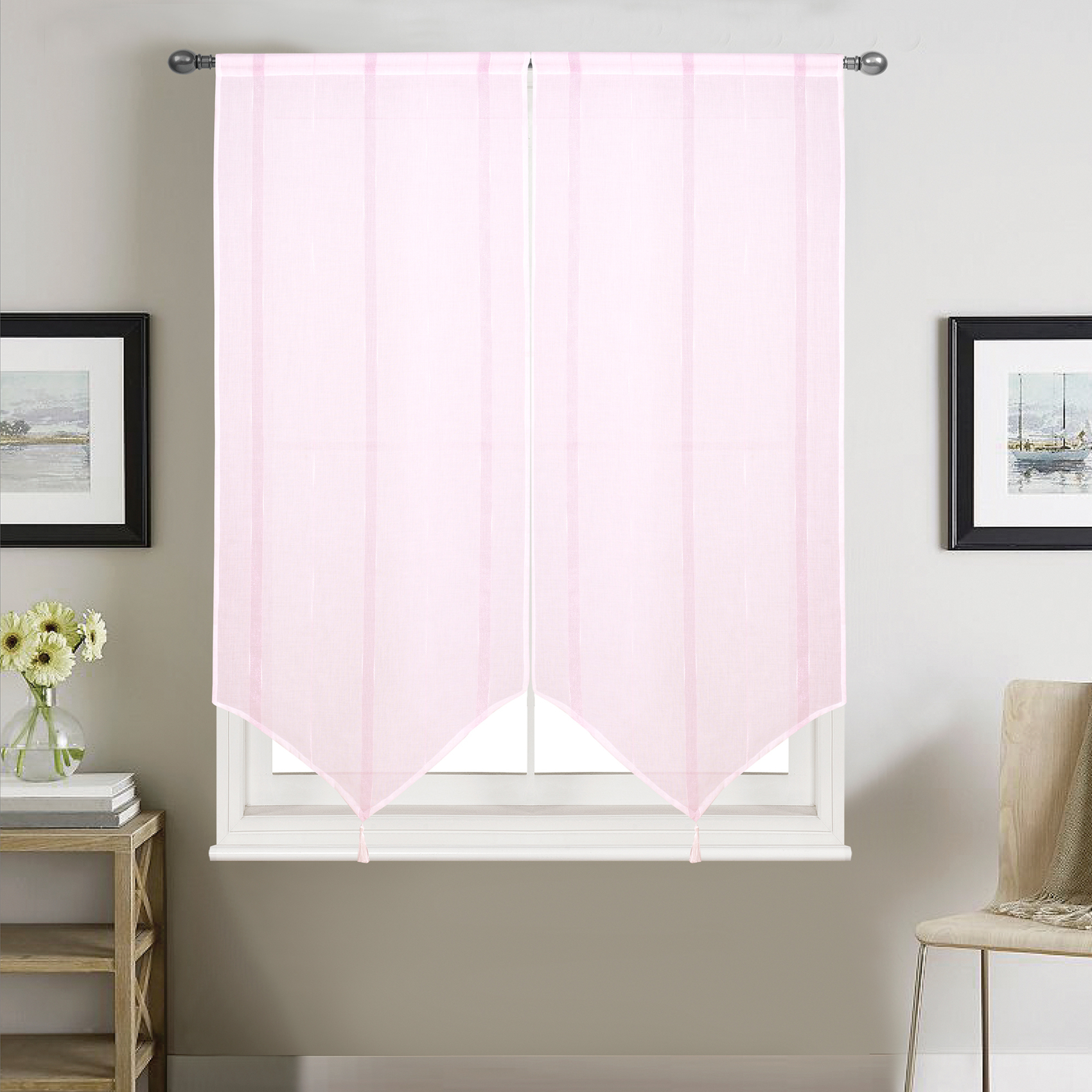 Paire petits voilages à bandes verticales brillantes, HOME MAISON