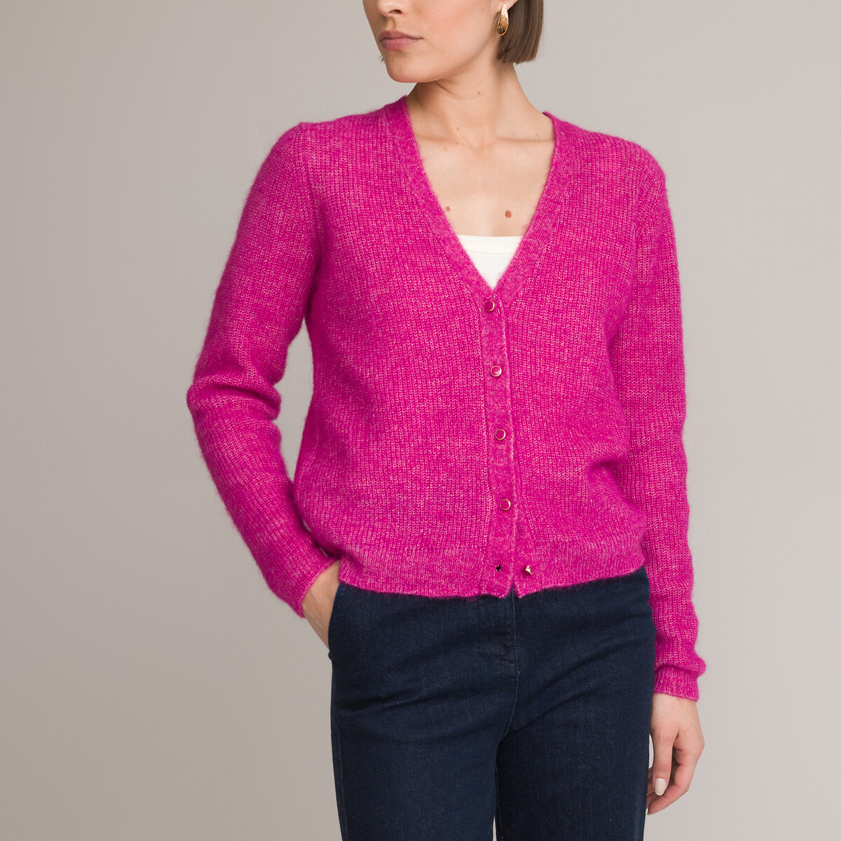 Image of Alpaca/Recycled Buttoned Cardigan with V-Neck