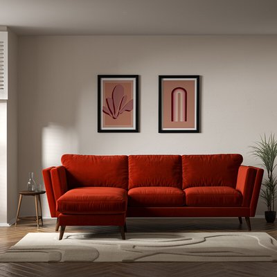 Frida Contemporary Velvet Corner Chaise Feather Sofa - Left facing with Dark Wood Legs SO'HOME