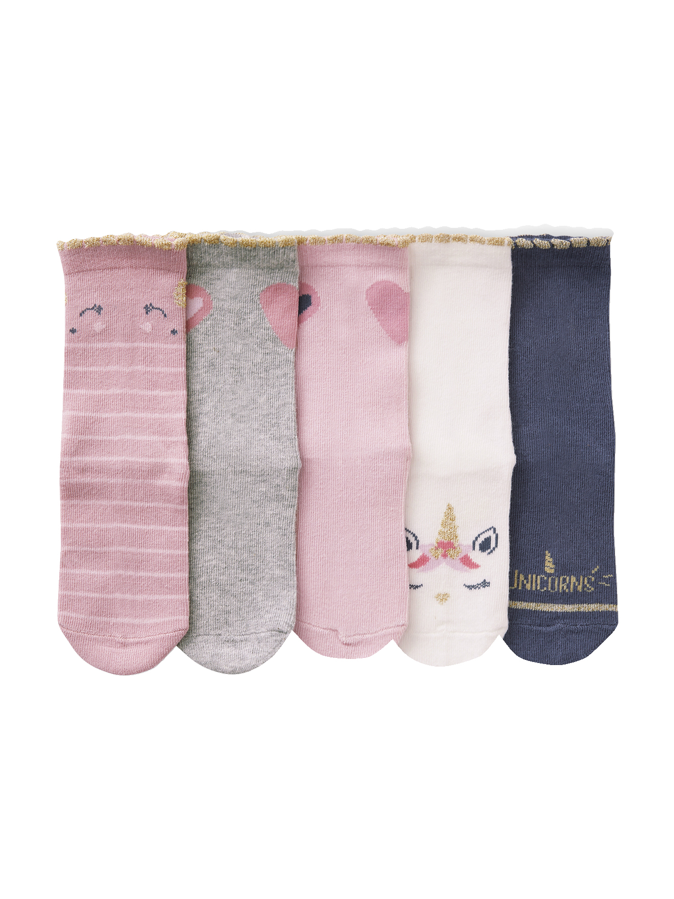 Lot de 5 paires de chaussettes licornes et coeurs, VERTBAUDET