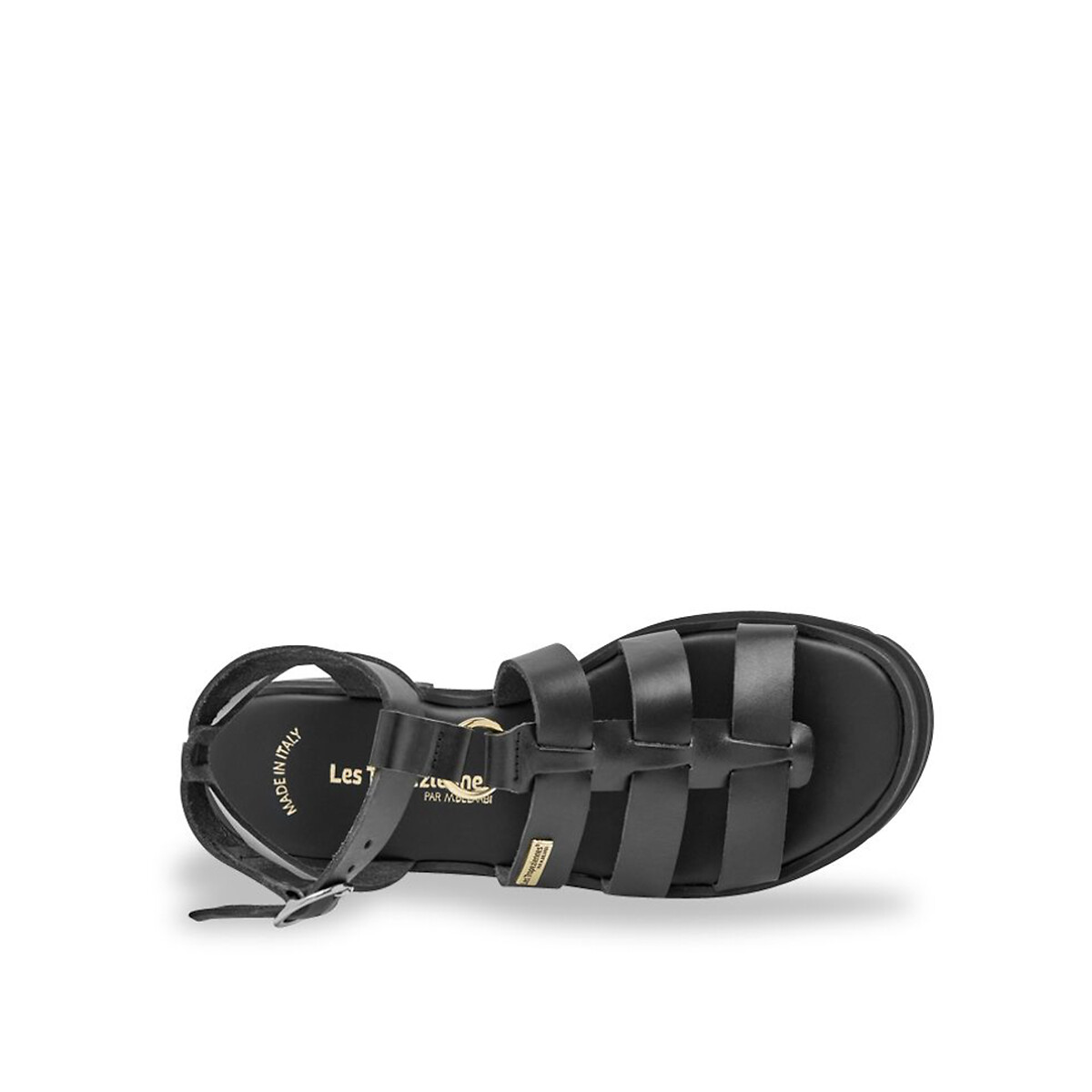 Sandales Tongs Italiennes En Cuir Noir - Taille 40 - Lanières - Occasion Très Bon état