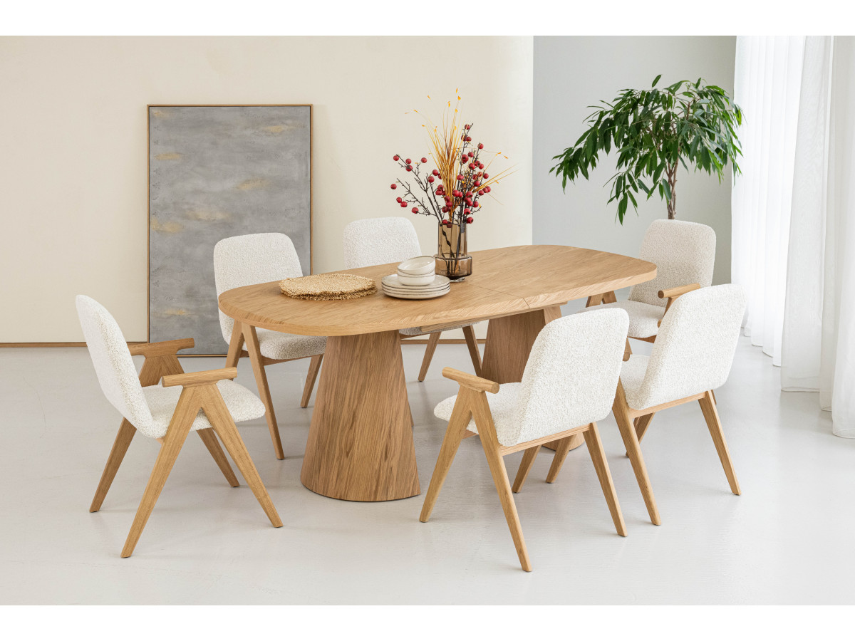 Table à manger extensible rectangulaire arrondie 200 à 300 cm MAZARGUES placage chêne massif, BOBOCHIC