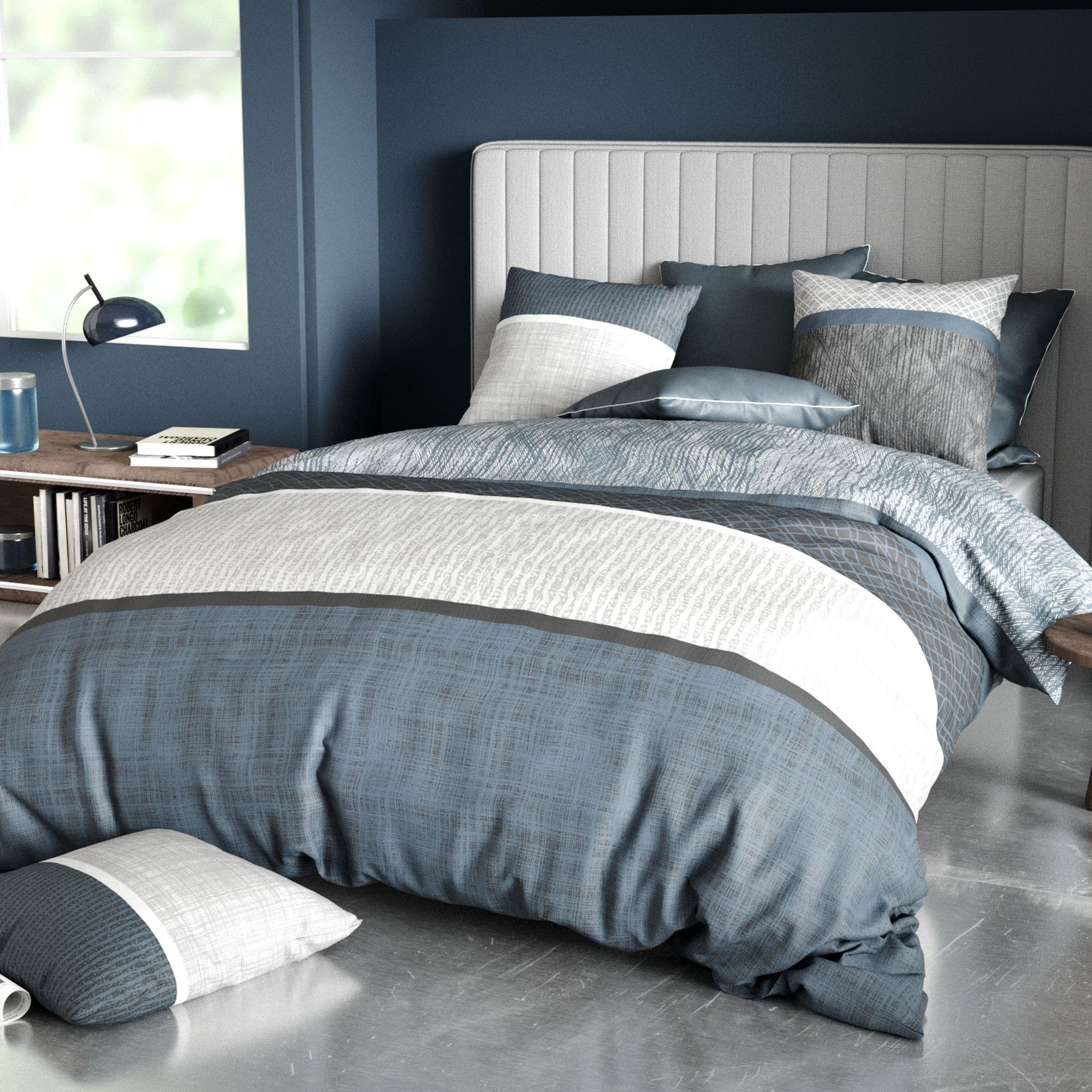 Parure de lit en 100% coton à motifs avec housse de couette + taie d’oreiller, EDEN