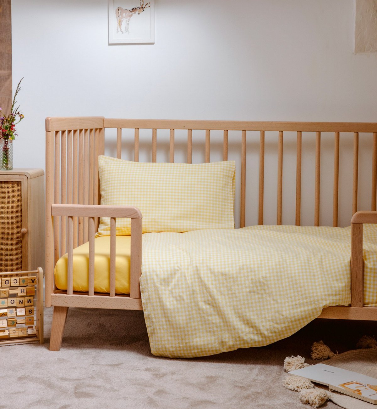 Housse de couette bébé en percale de coton bio, VICHY, KADOLIS