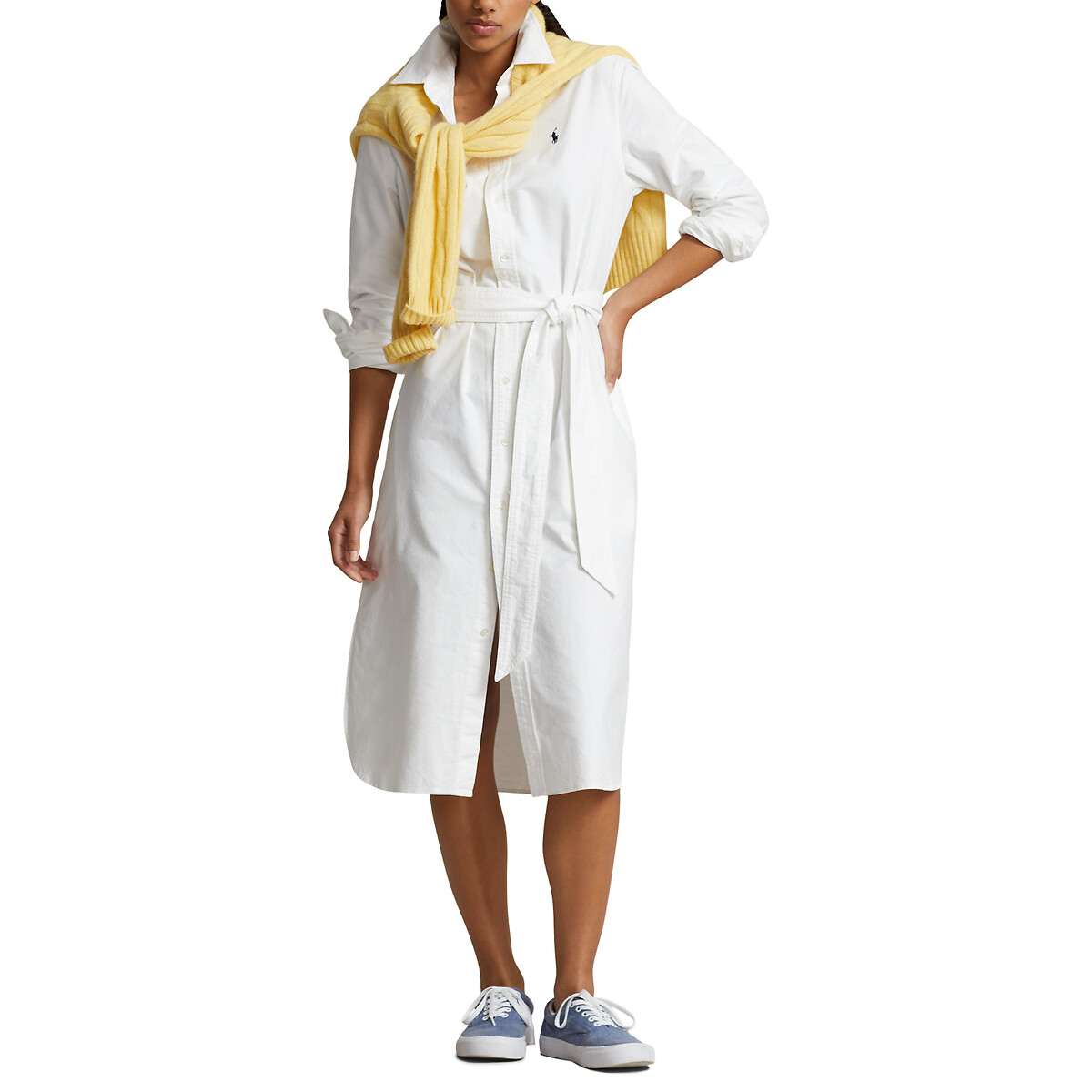Image of Cotton Shirt Dress with Long Sleeves