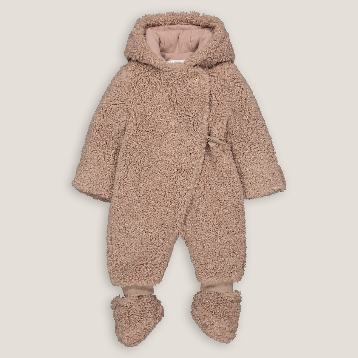 Recycled faux shearling pramsuit with hood brown ecru La Redoute