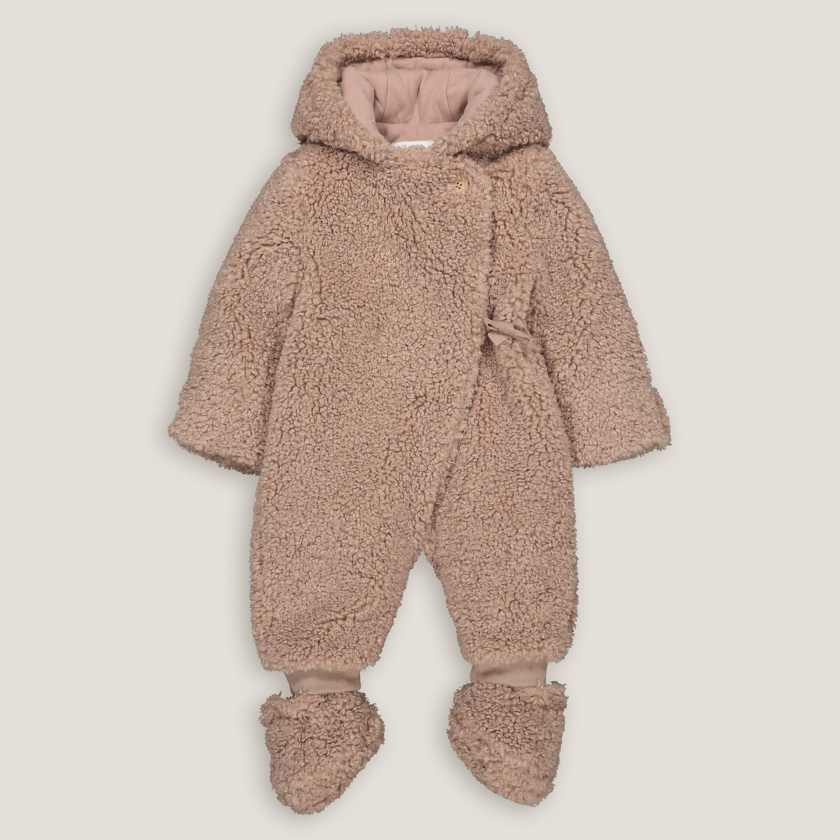 Warm Hooded Pramsuit in Teddy Faux Fur