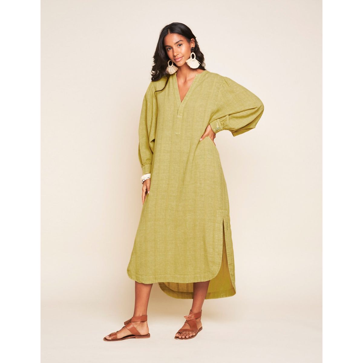 Robe en lin alicia pistache Palem La Redoute