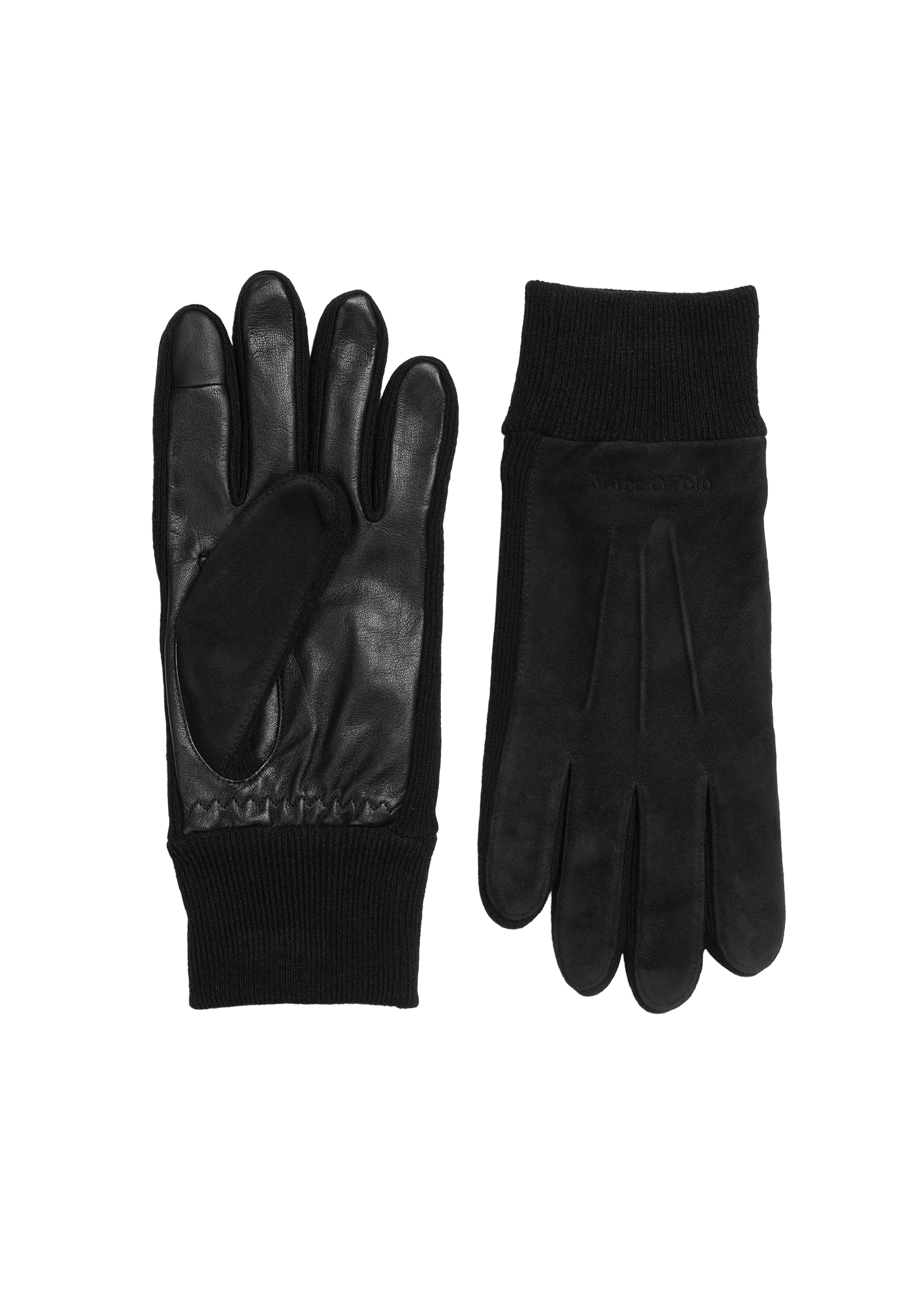 Gants en cuir avec empiècements latéraux en tricot, MARC O'POLO