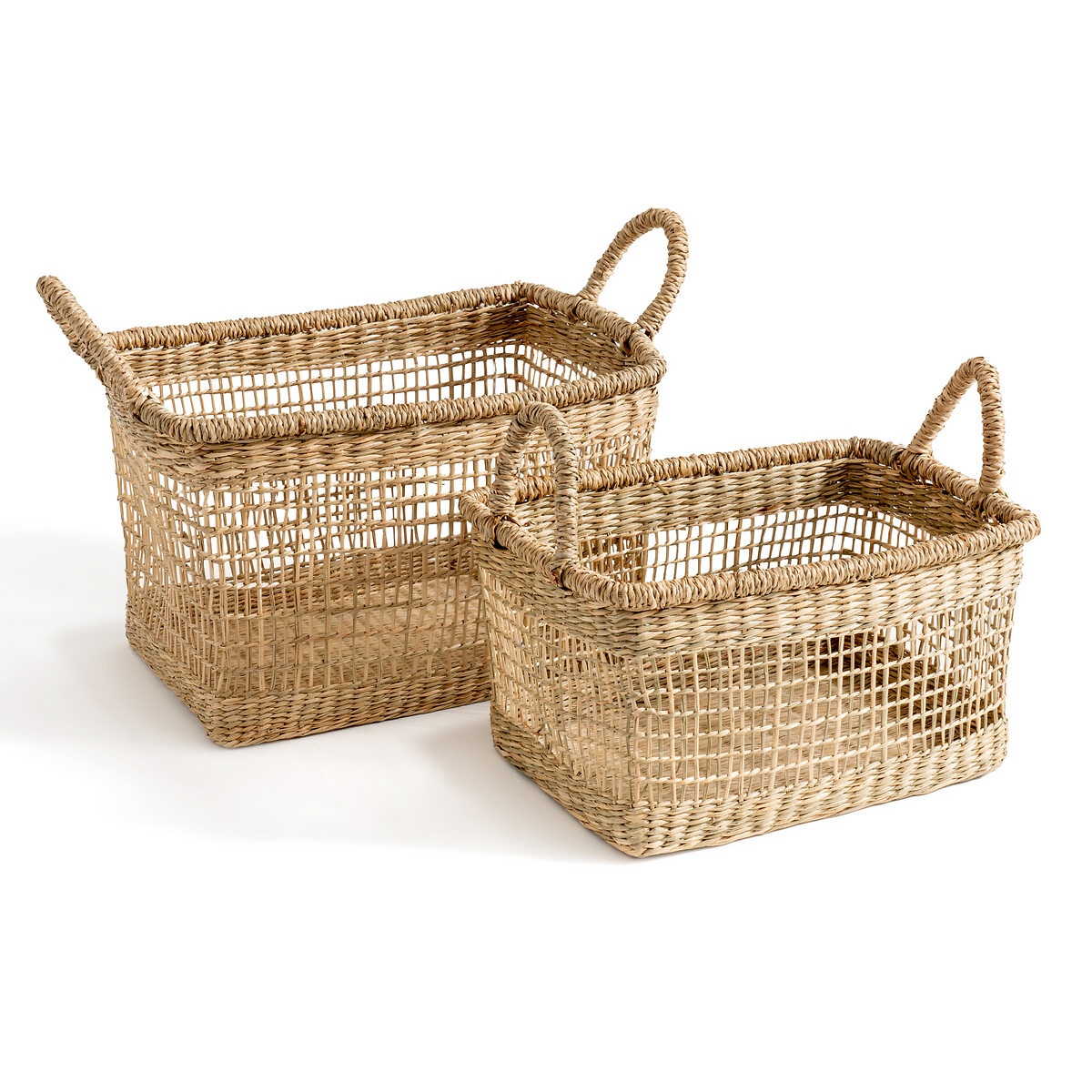 Spacio narrow woven straw laundry basket, natural, La Redoute
