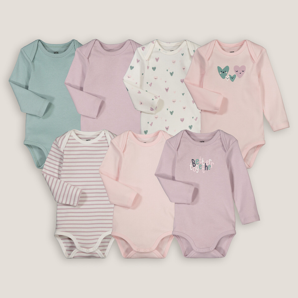 Pack of 7 Bodysuits in Cotton with Long Sleeves