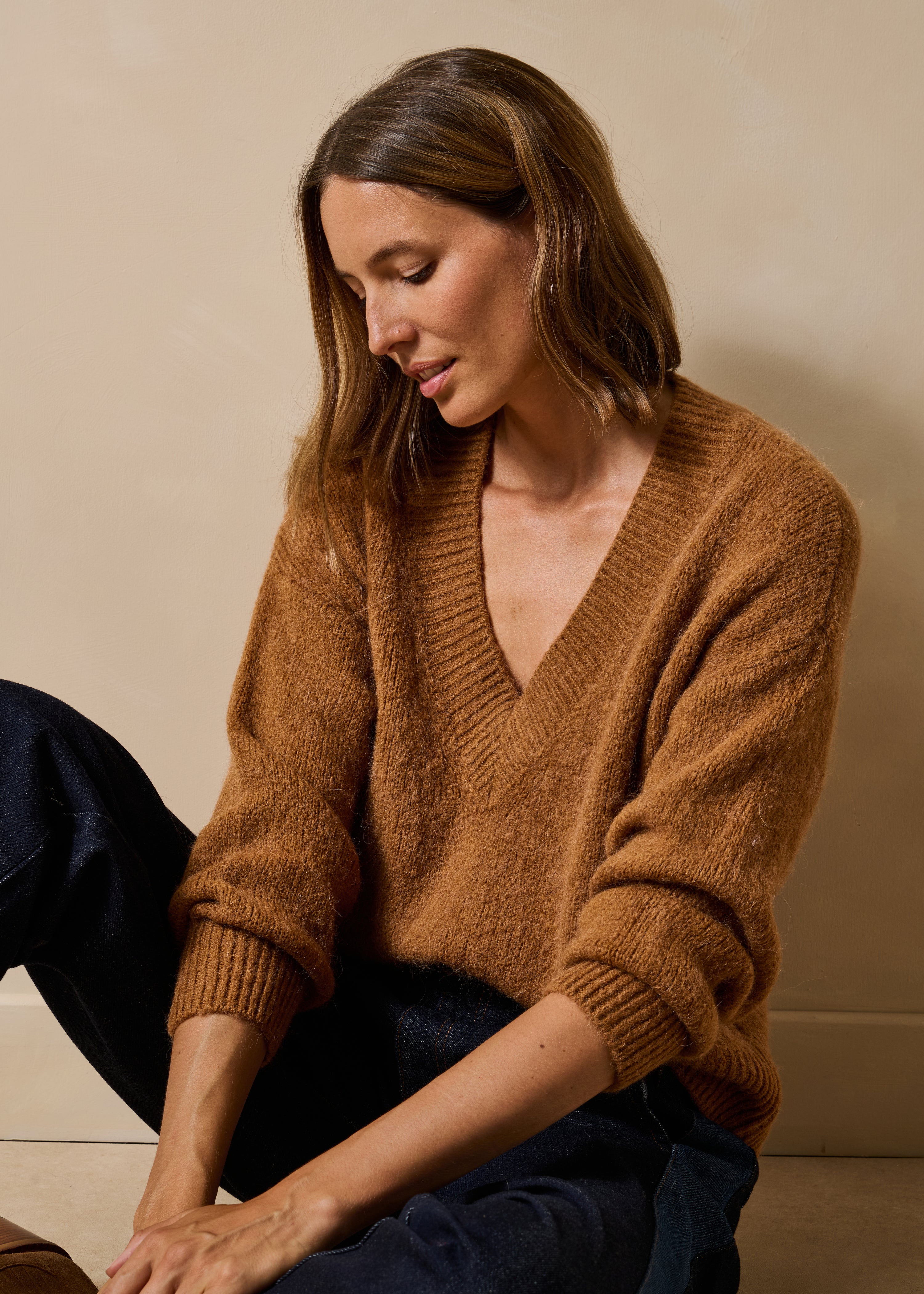Pull court manches longues col V, LA FEE MARABOUTEE