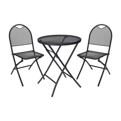 Ensemble table de jardin ronde anthracite + 2 chaises CEMONJARDIN