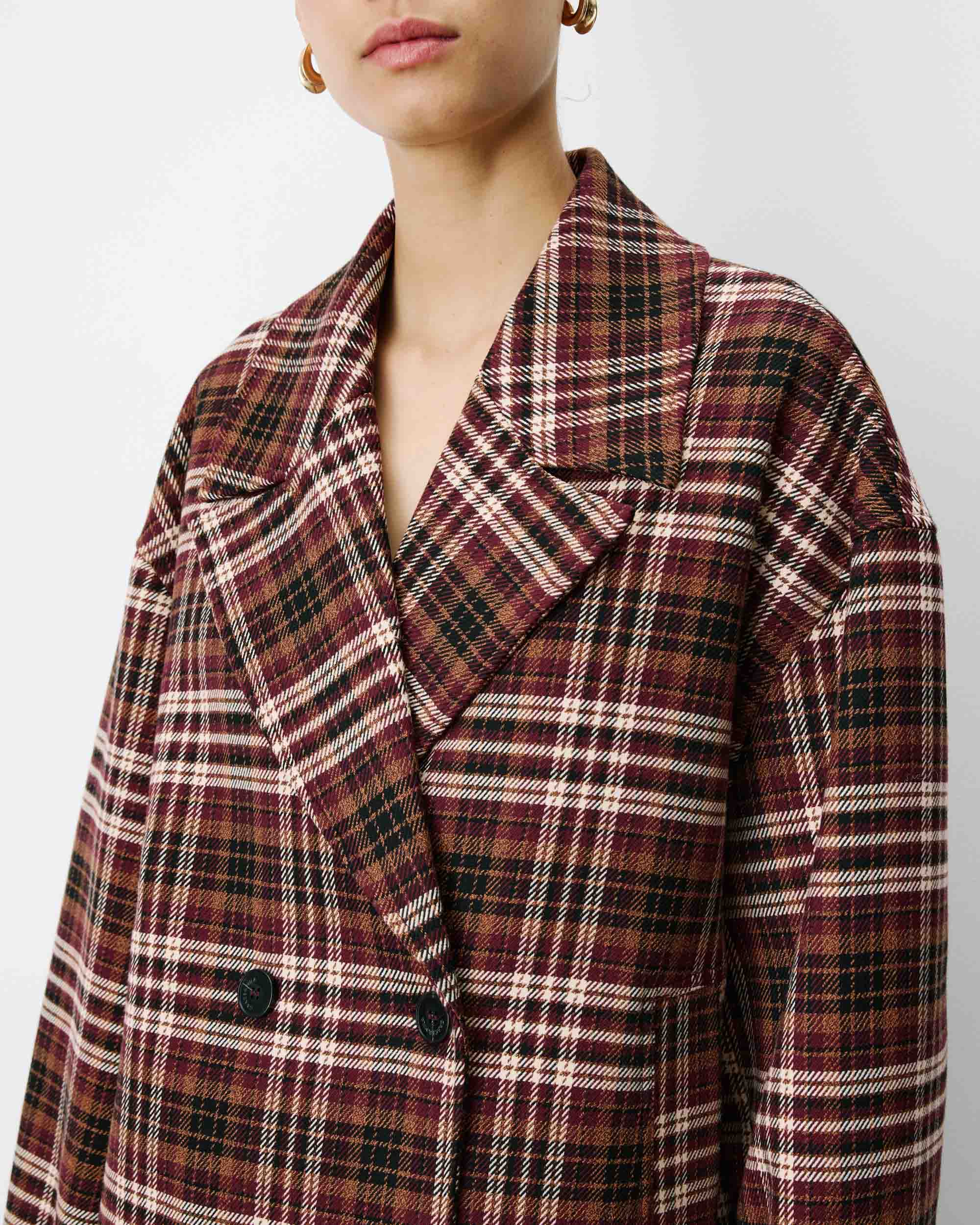 Manteau oversize croisé à carreaux cherry Ayme, GRACE & MILA