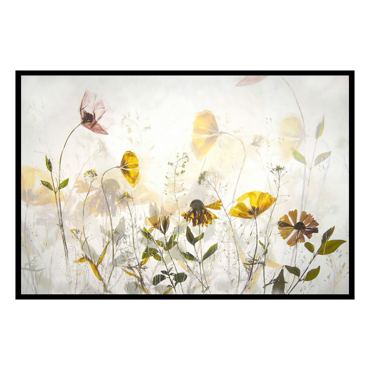 Affiche encadrée Fleurs jaunes et pastel, HEXOA