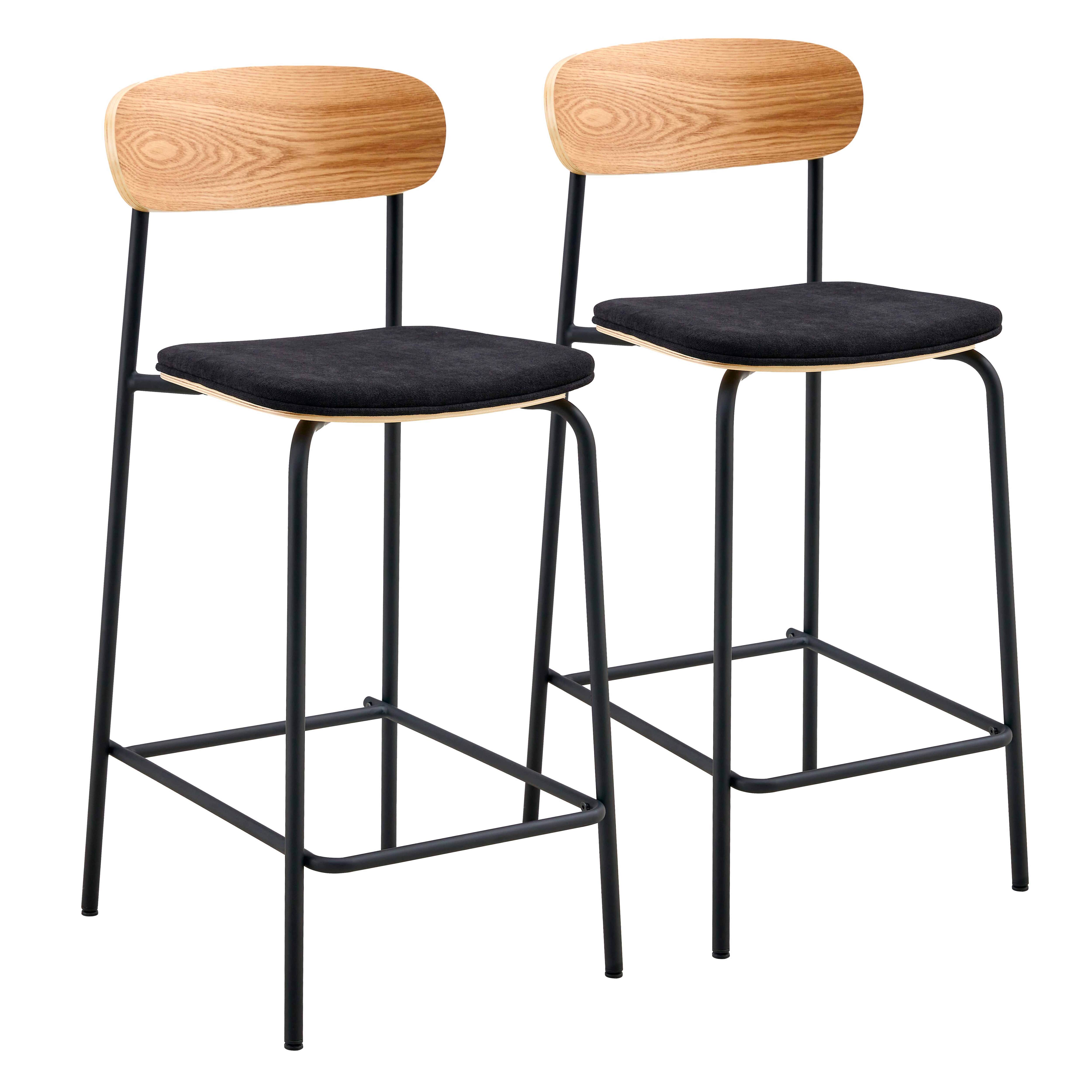 Lot de 2 chaises hautes en métal, bois et tissu, LEXY, OVIALA