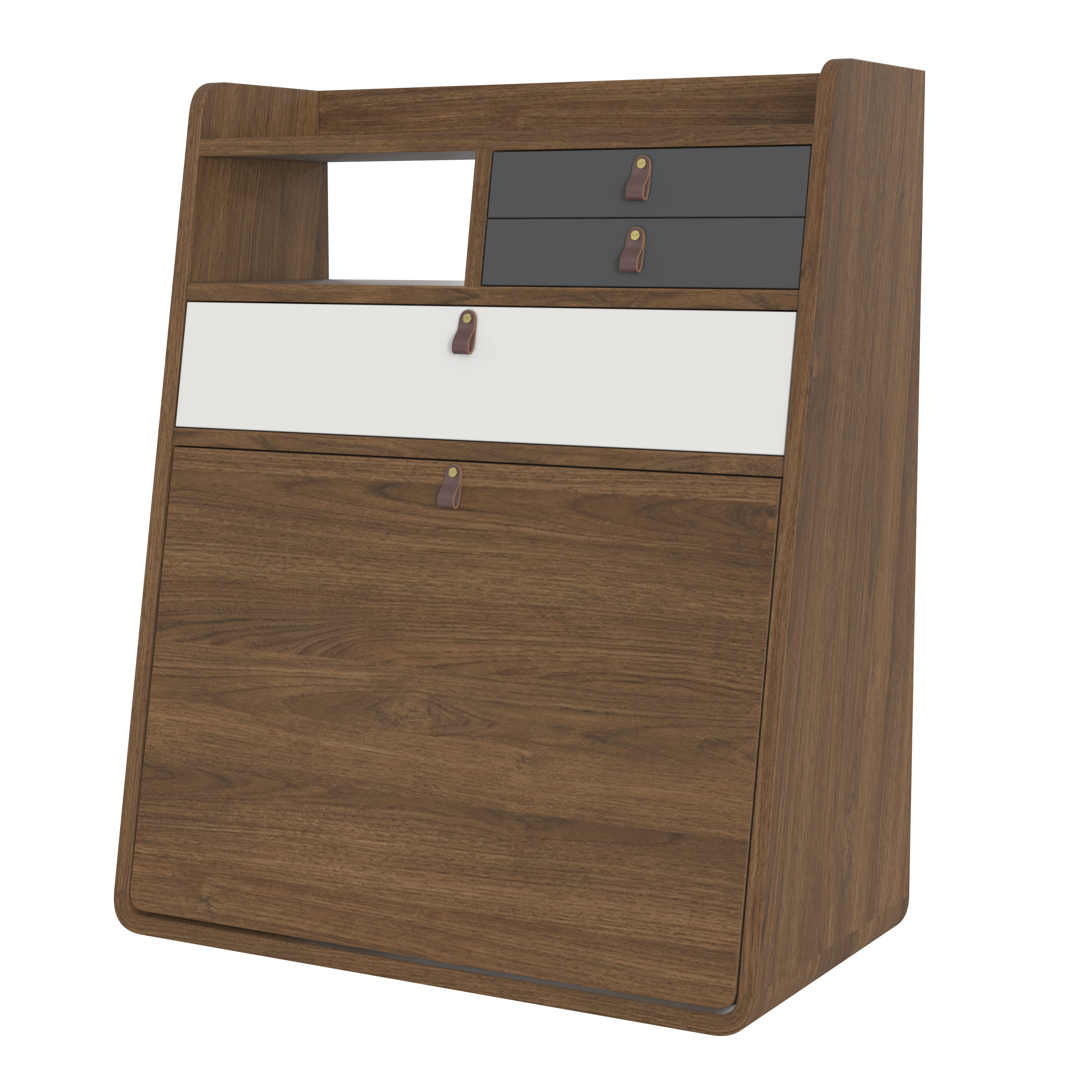 Bureau secrétaire mural en chêne teinté 60 cm, GASTON, HARTO