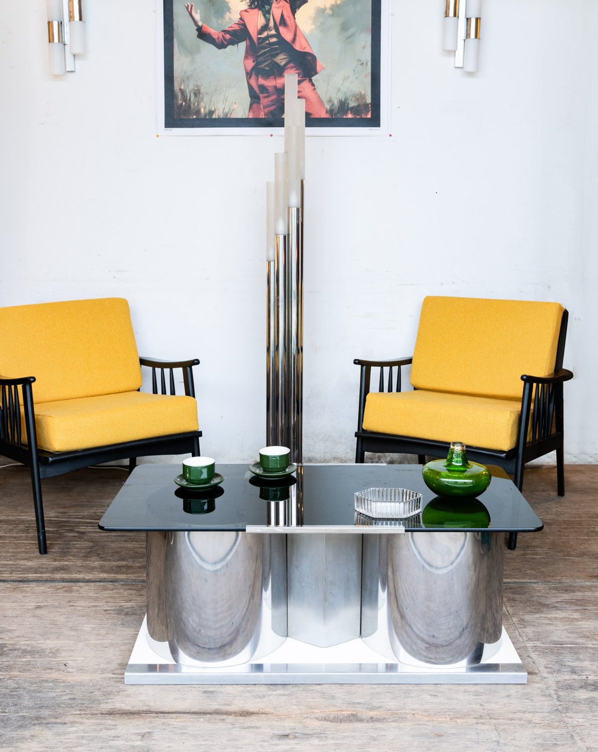 Table basse en métal et verre Donna N°74 - Bon état, DEBONGOUT