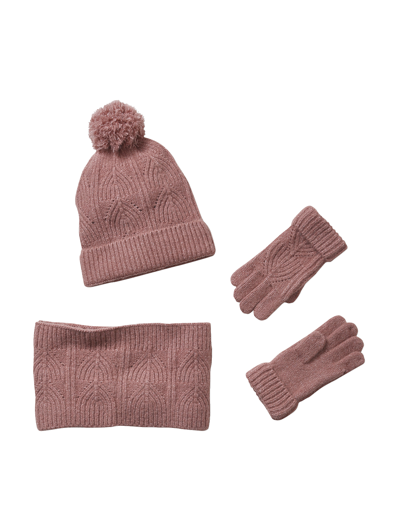 Ensemble bonnet + snood + moufles en maille torsadée mousseuse, VERTBAUDET