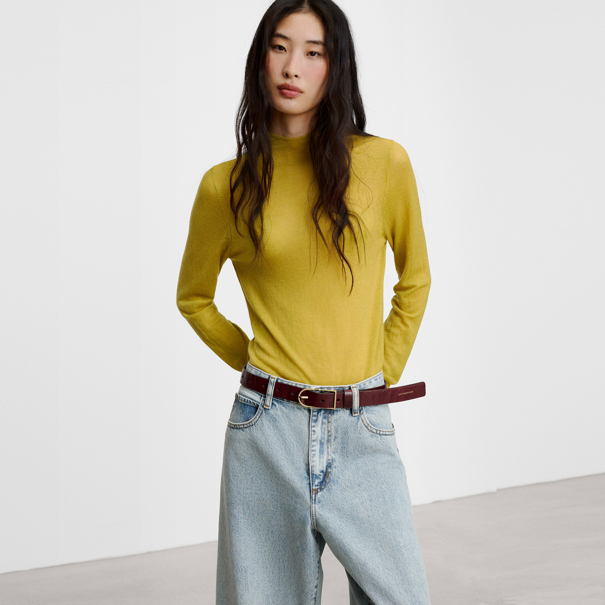 Pull ajusté en maille fine de laine mérinos, ADOLFO DOMINGUEZ