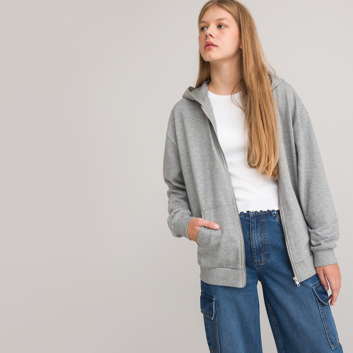 Unisex zip-up hoodie grey marl La Redoute Collections | La Redoute