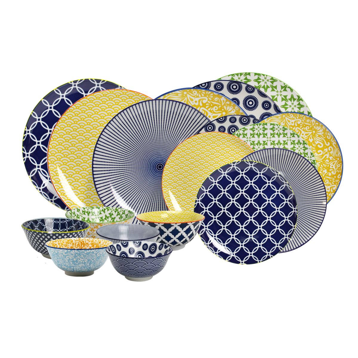 Ard'time - Service de Table, Assiettes et Bols 18 Pièces pour 6 Personnes, Assortiment de Vaisselle, Service Uni, Assiettes et Bols en Céramique, Collection NUAGE