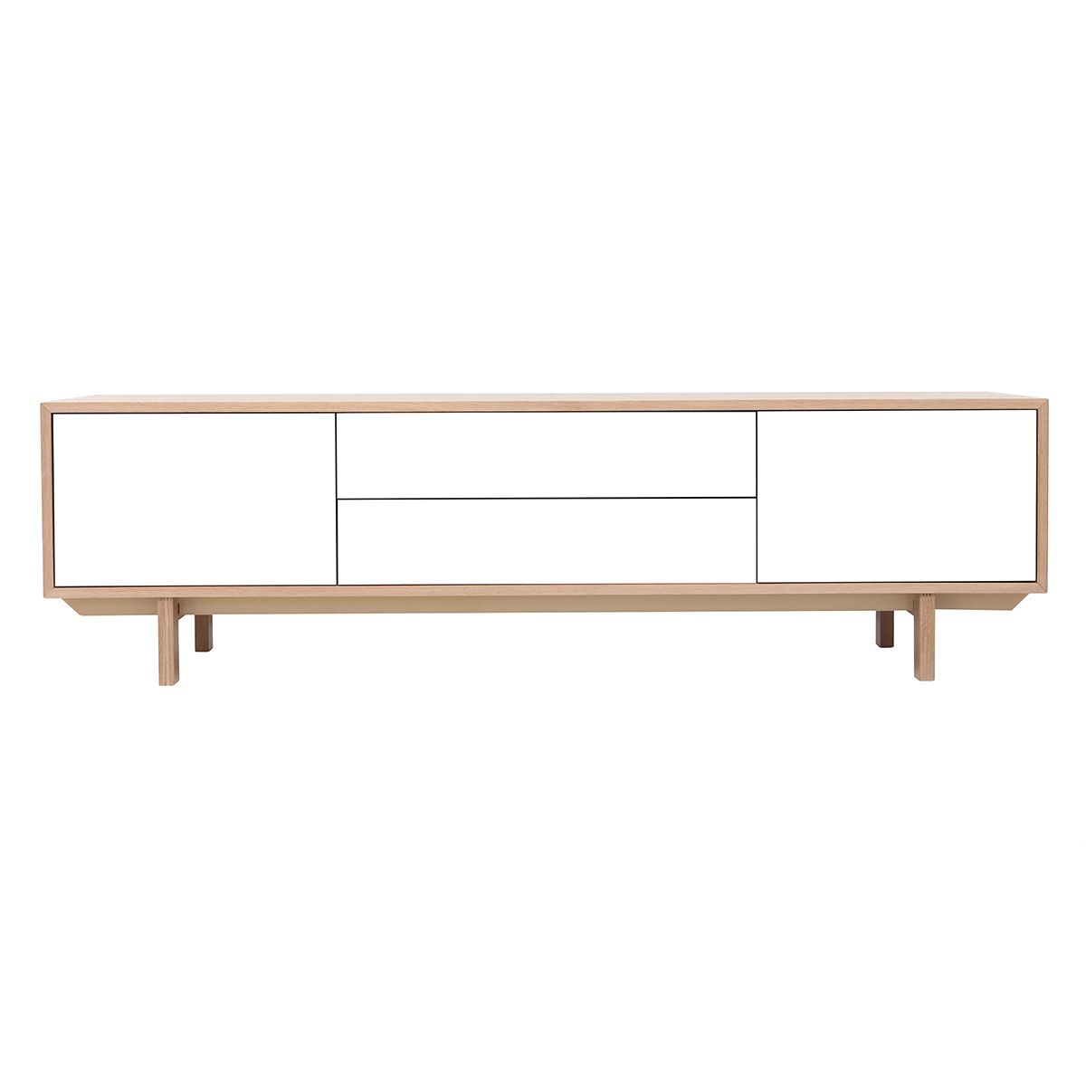 Meuble TV scandinave bois clair 2 portes 2 tiroirs L180cm SID