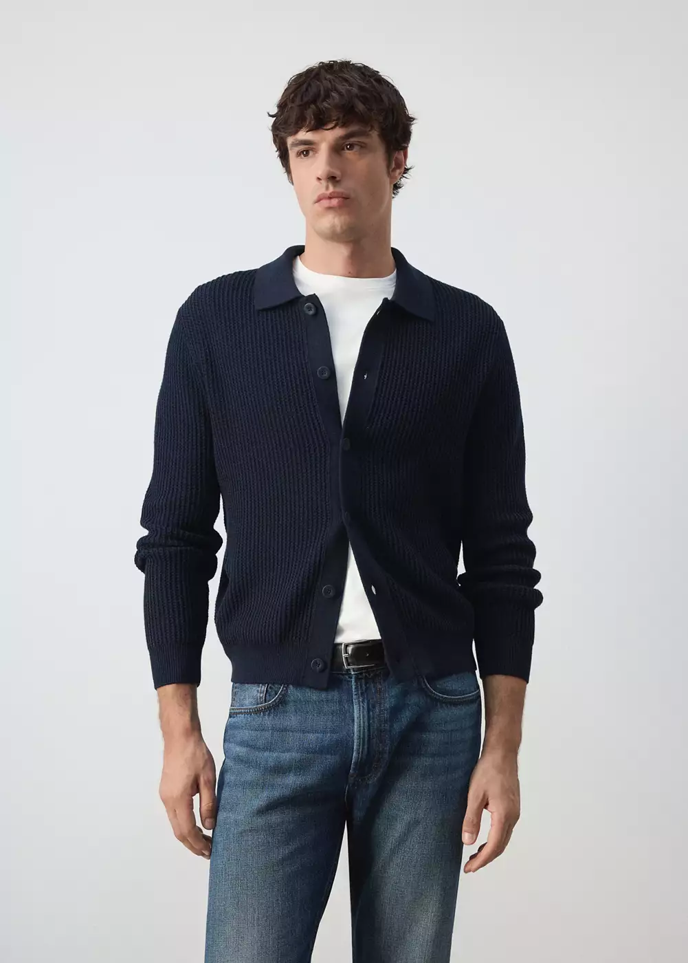 Cardigan maille côtelée, MANGO MAN