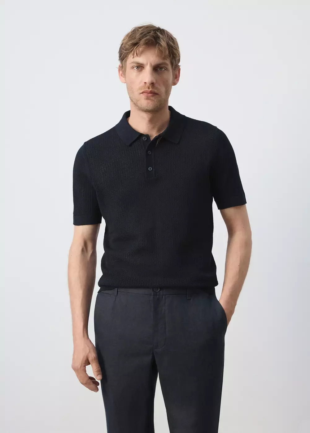 Polo 100 % coton maille ajourée, MANGO MAN