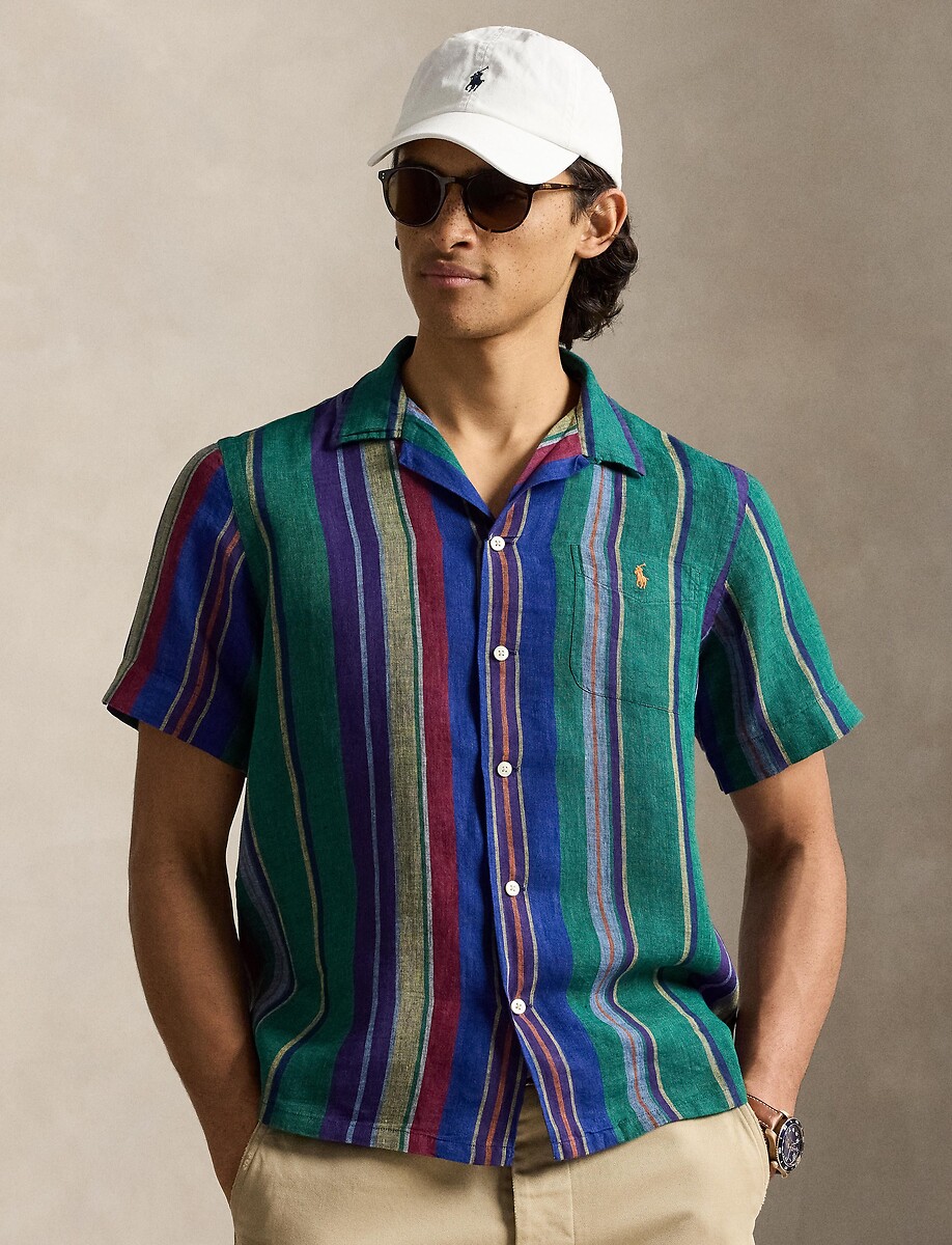 Chemise rayée à manches courtes en lin, POLO RALPH LAUREN