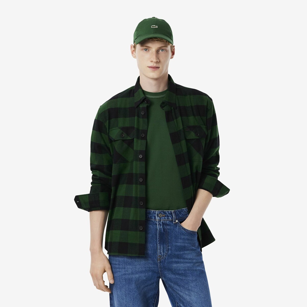 Surchemise en coton gratté à carreaux, LACOSTE