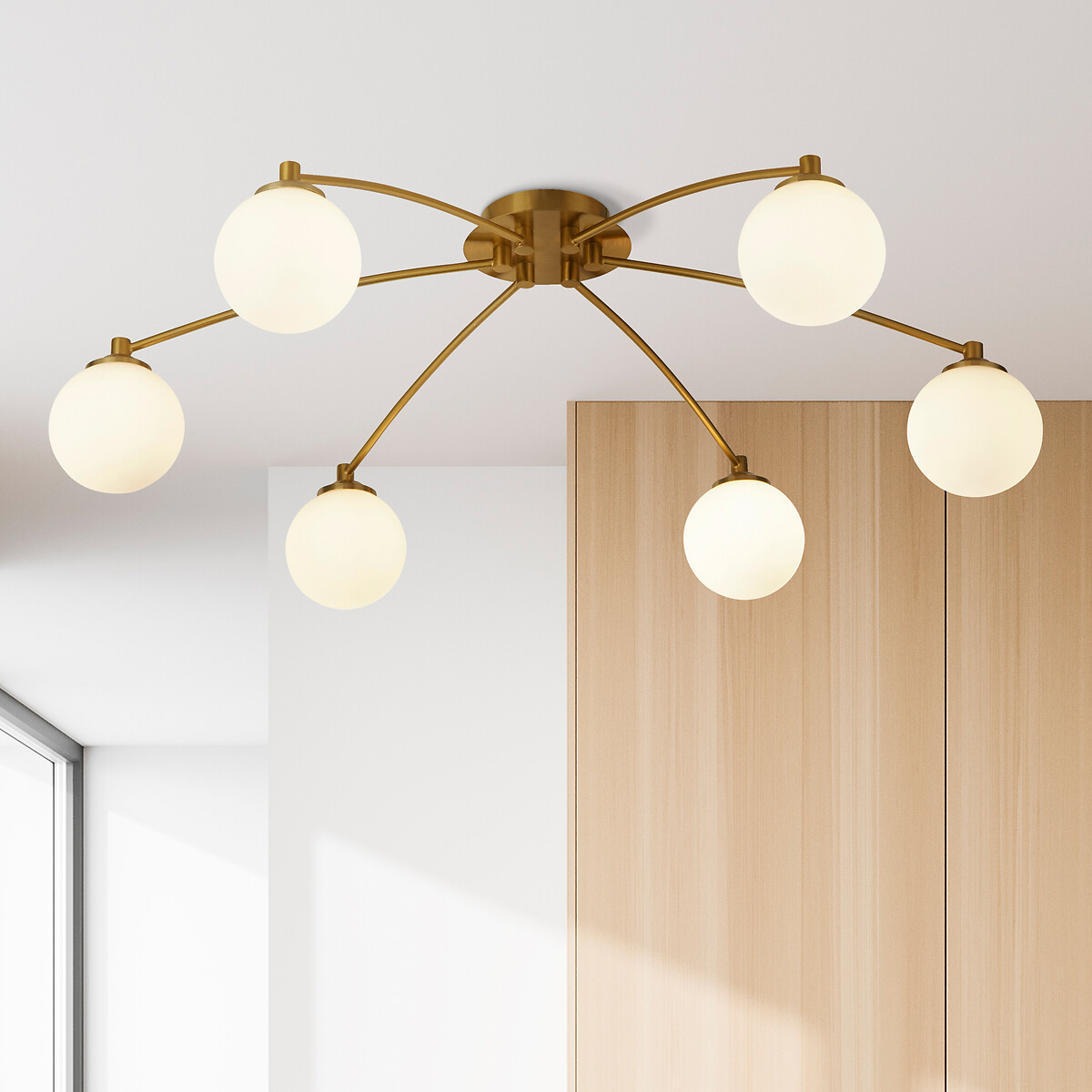 Kolding 6-Light Opal and Brass Semi-Flush Ceiling Light, SO'HOME